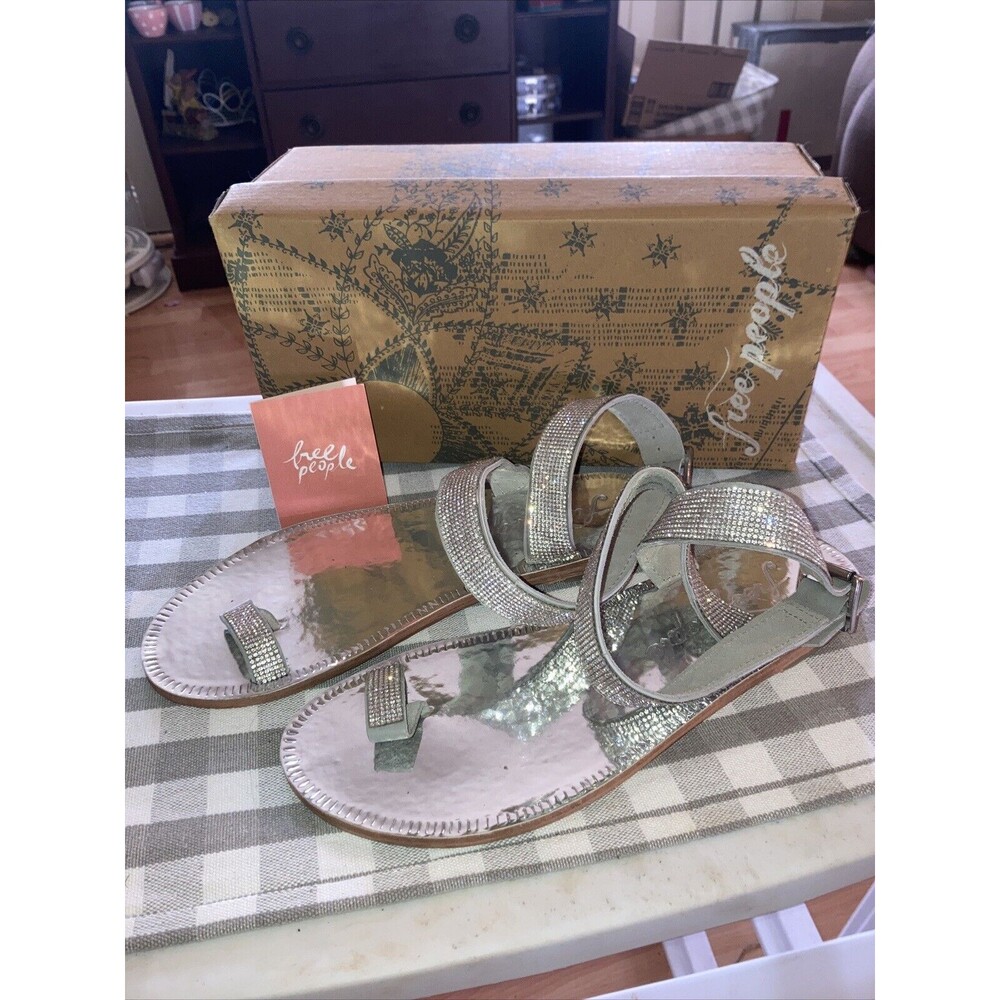 Free People Sunset Cruise Sandals Silver Rhinestone Sz 10/41 New In Box